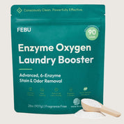 FEBU Enzyme Oxygen Laundry Booster packaging with a scoop of powder on a white background